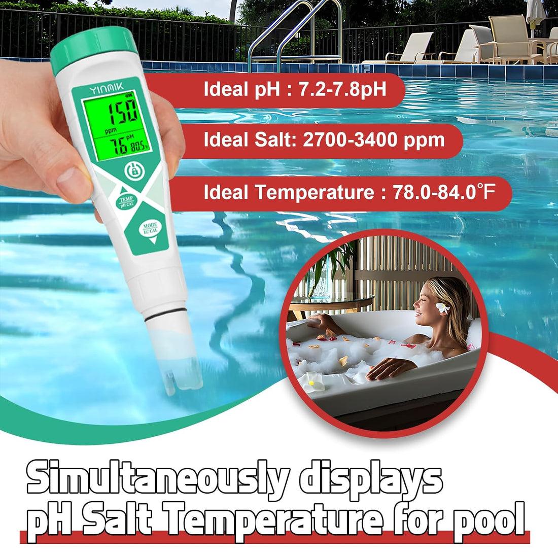 YINMIK pH Meter Salinity Tester pH Salt Meter with pH Salt Solution