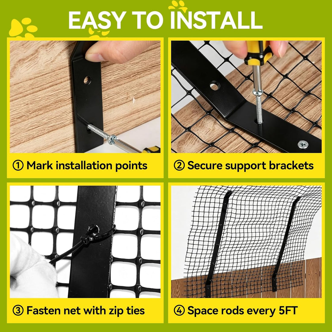 Cat Fence Outdoor Barrier 33FT, Cat-Proof Fence Topper System