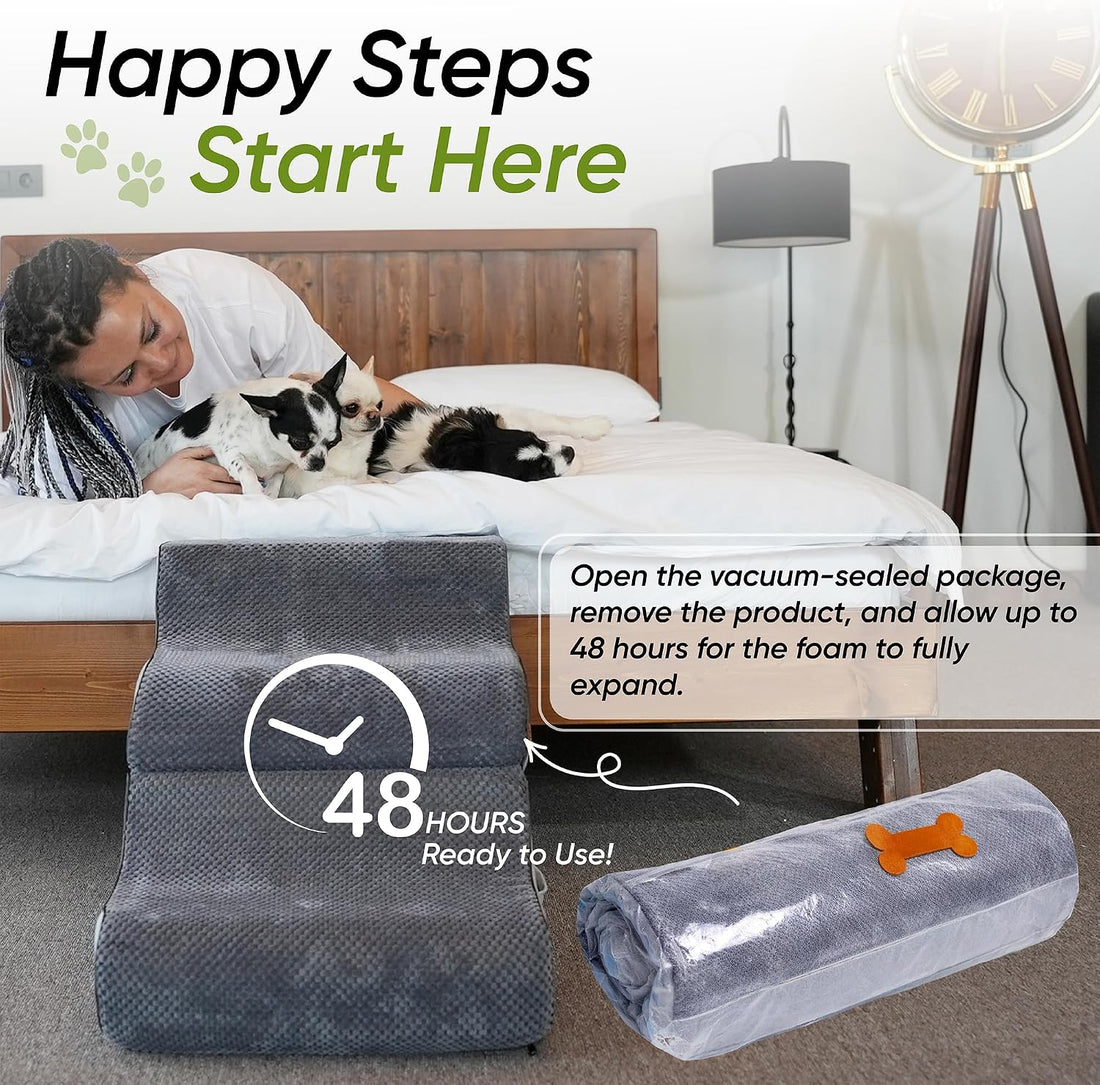 Dog Stairs for Bed & Couch – BuddyRamp 2-in-1 Foldable Dog Stairs