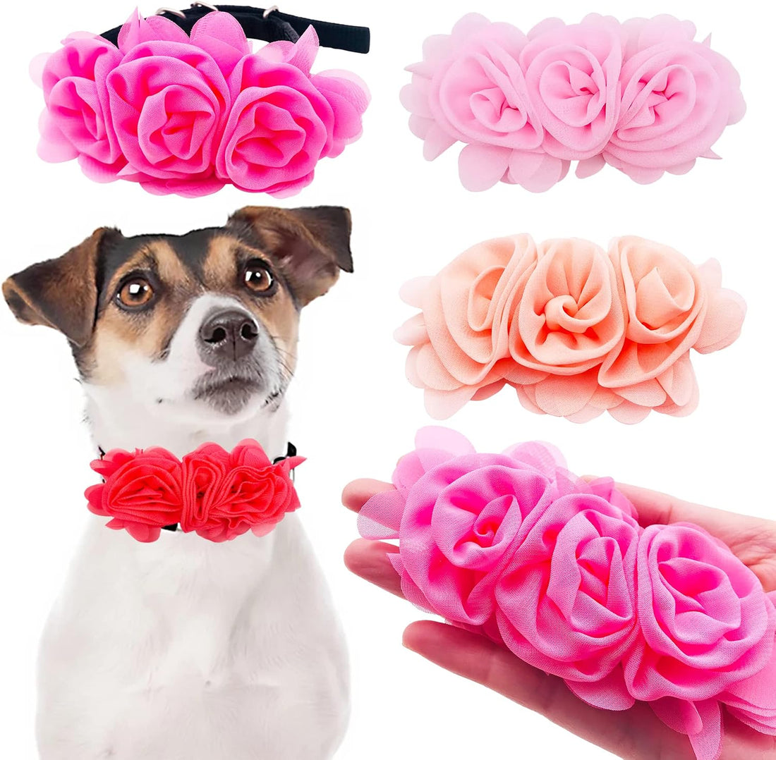 4PCS Dog Collar Flower Pink Attachment Bow Slider Charm for Large Dog