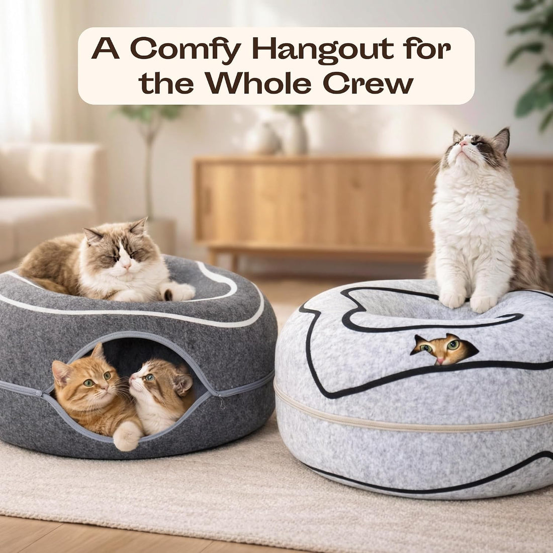 Peekaboo Cat Cave Donut - Cat Tunnel Bed for Indoor Cats