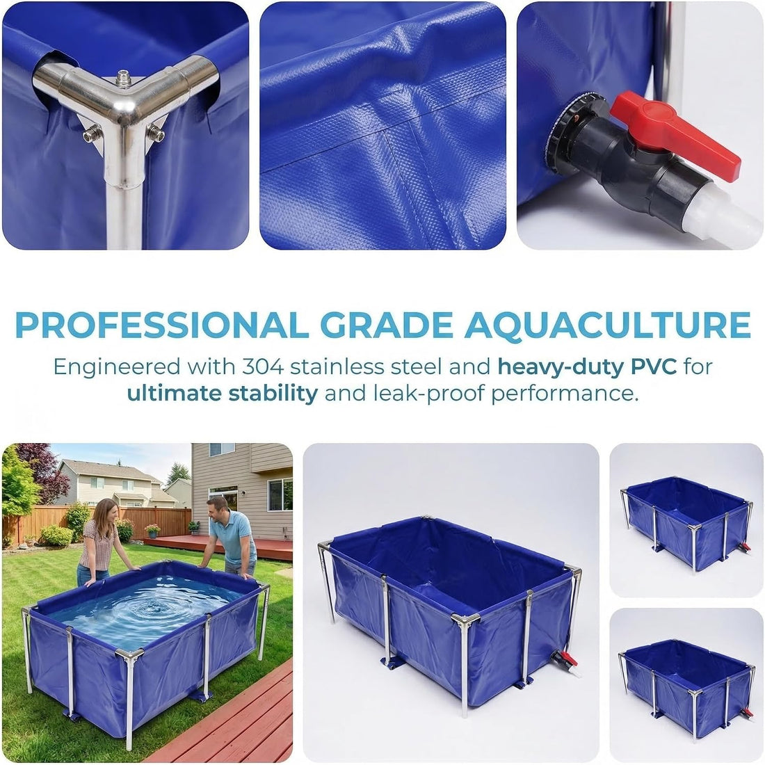 128 Gal Canvas Fish Pond, Above Ground Koi Fish Tank with Steel Frame