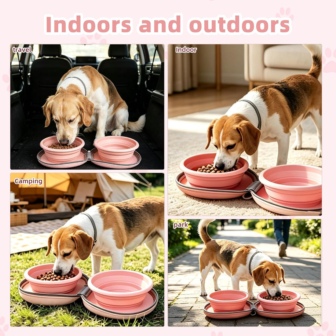 Zegcohjave 2-in-1 Collapsible Dog Bowls,Portable Dog Food and Water