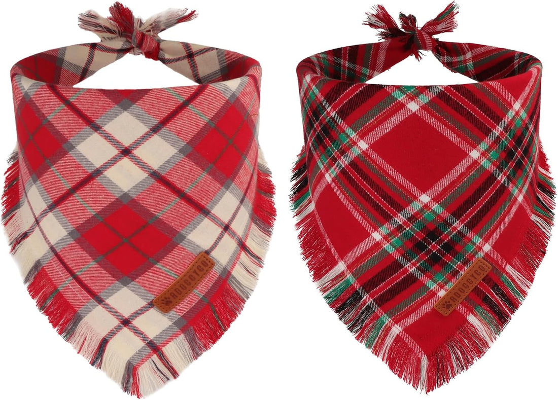 ADOGGYGO Fall Dog Bandana with Tassels Edges, Plaid Thanksgiving Scarf