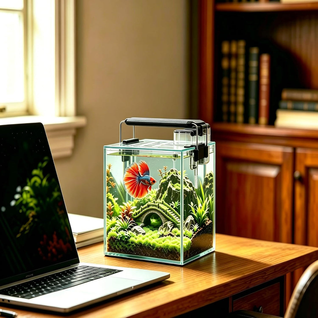Ultra White Glass Aquarium Starter Kits 1.5 Gallon Small Fish Tank