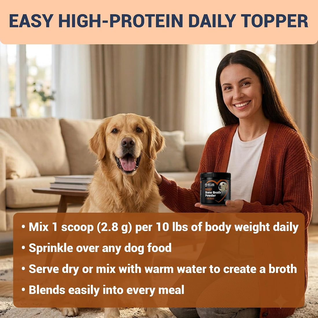 Beef Bone Broth for Dogs. High Protein Human Grade Food Topper