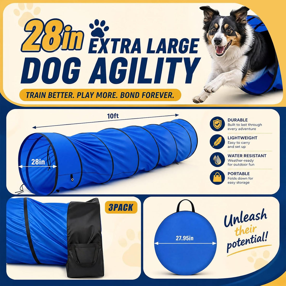 13pcs Large Dog Agility Training Equipment with 28'' Tunnel and Weave