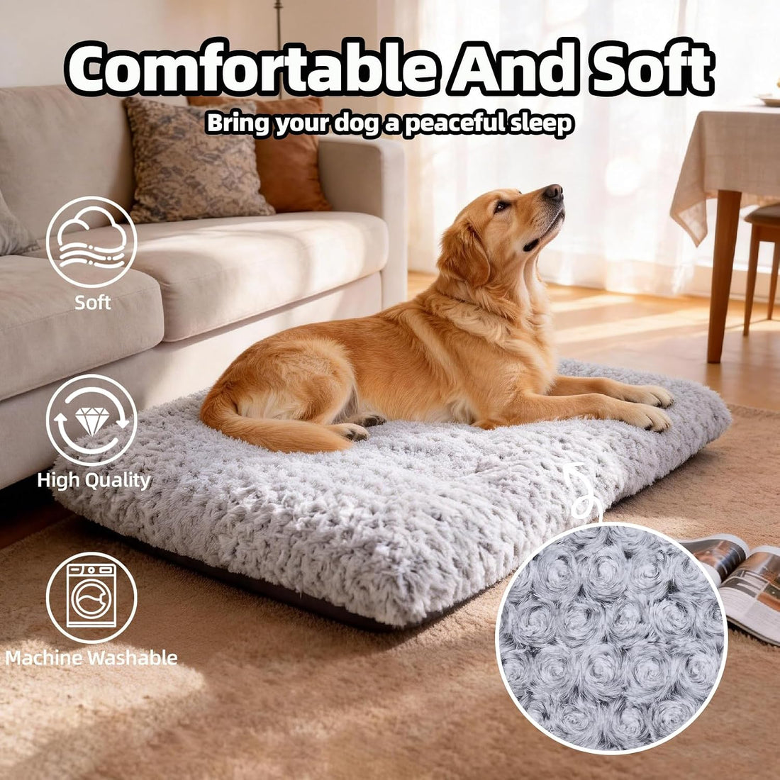 Dog Bed Large Size, Plush Washable Pet Bed Mat, Dog Crate Bed 35"x23"