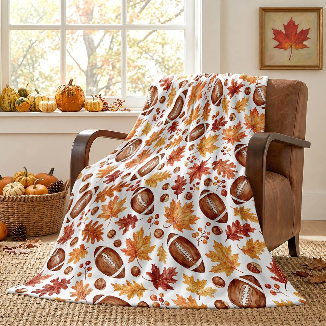 Fall Cute Sweater Cat Colorful Floral Throw Blanket 50 x 60 Inch