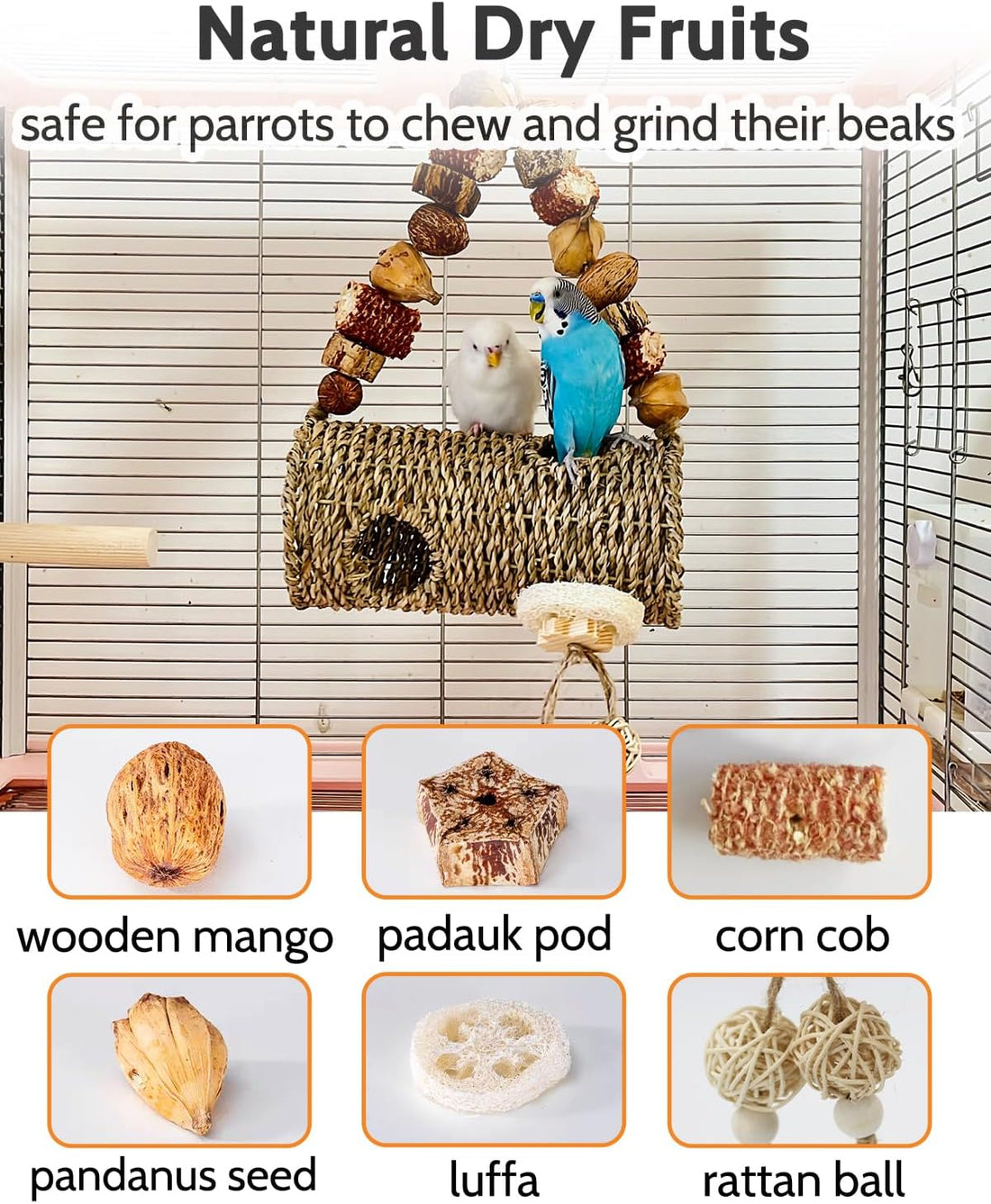 Bird Tunnel for Cage with Chew Toys, Only for Small-Sized Bird