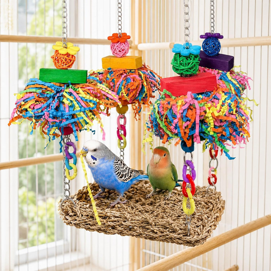 Bird Swing Hammock Grass Mat Bird Perch Swing for Small&Medium Parrot