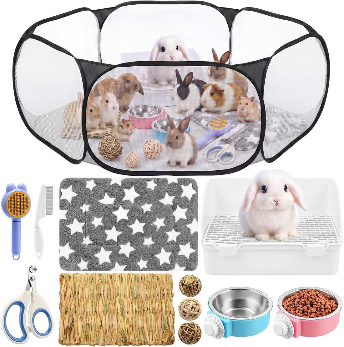 12pcs Bunny Starter Kit, Bunny Toy Grooming Set