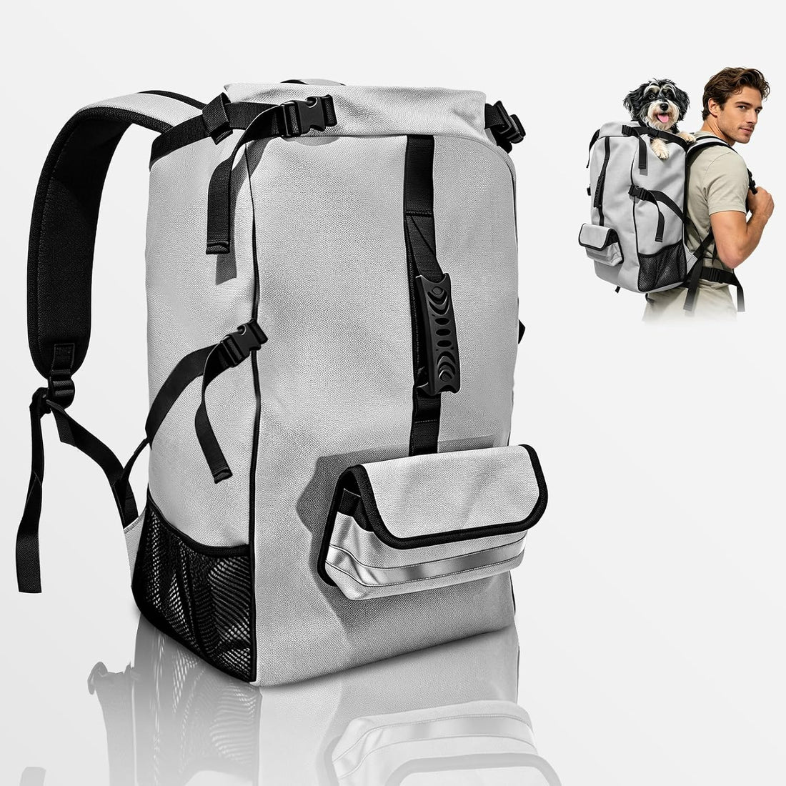 Dog Carrier Backpack, Ventilated Mesh Dog Carrier with Built-in Leash