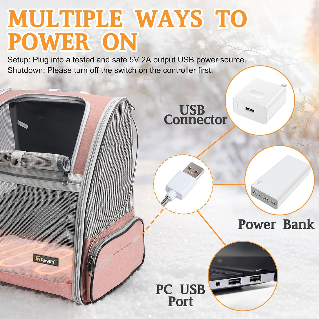Texsens USB Powered Heated Pet Pad for Cats & Dogs, Portable Warmer