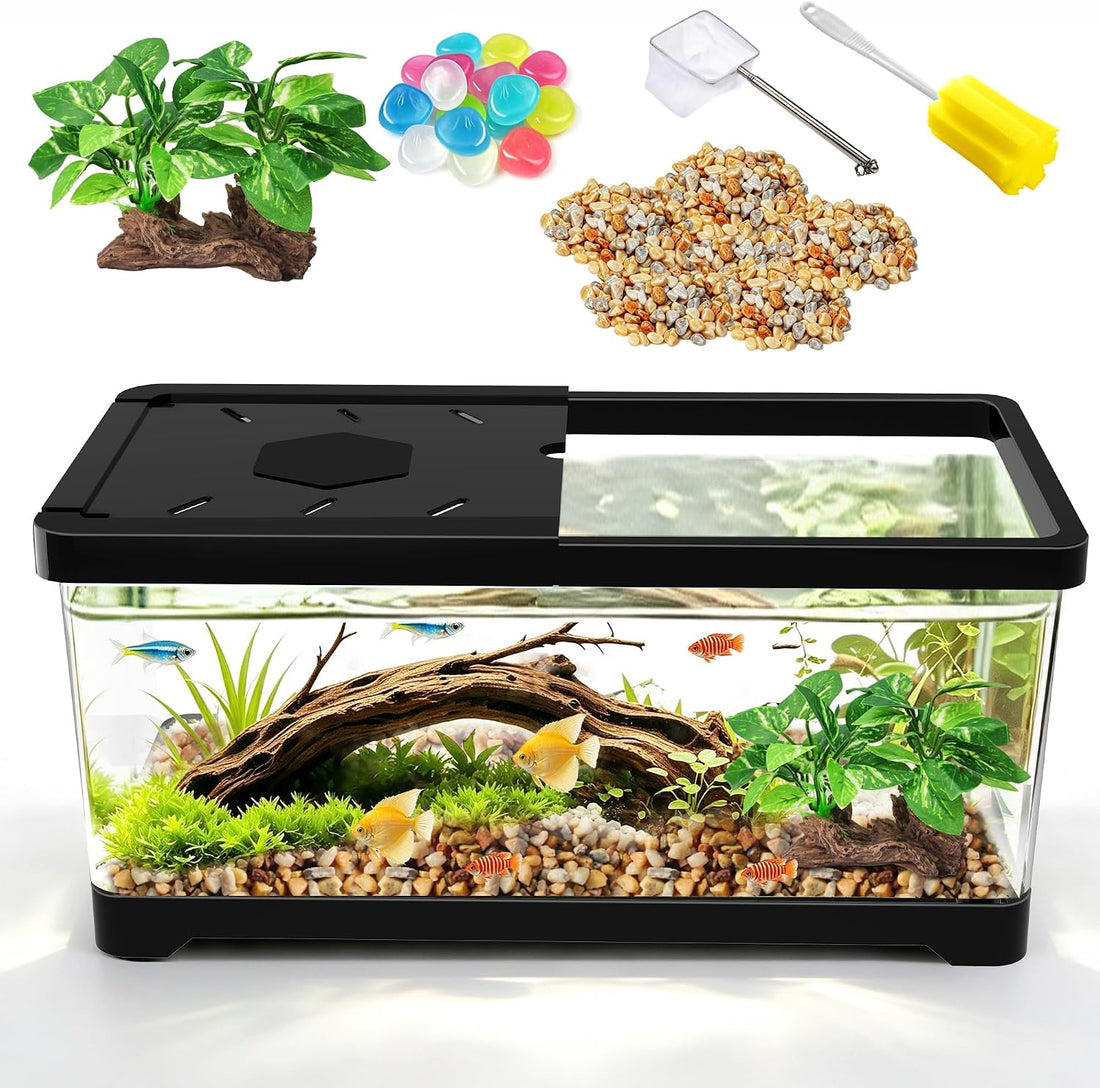1.5 Gallon Betta Fish Tank, PC Mini Fish Tank Starter Kit. Black