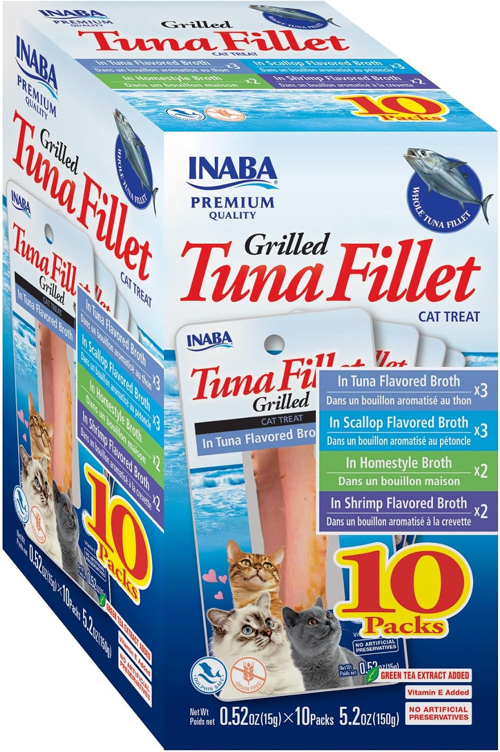 INABA Grilled Fillets Cat Treats, Extra Tender Tuna in Tuna Broth, 6ct