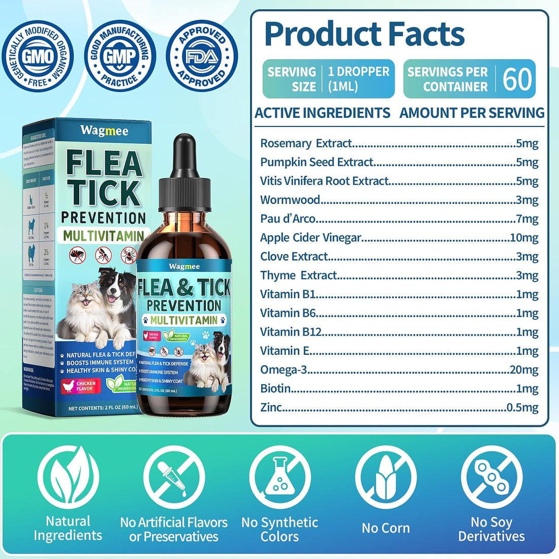 Flea and Tick Prevention for Dogs & Cats with Multivitamins, 60ml