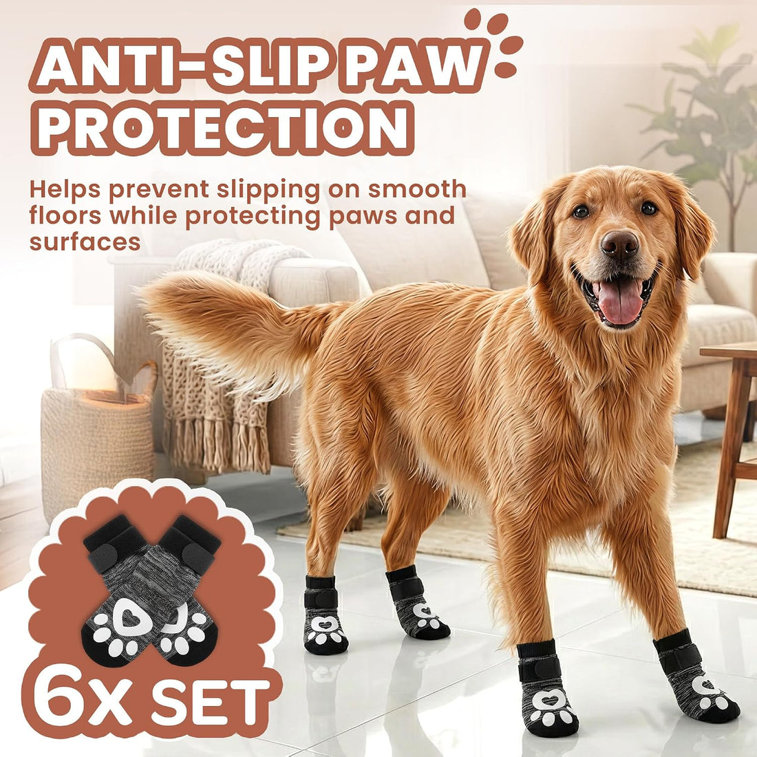 Anti Slip Dog Socks - 6 Pack | Dog Socks to Prevent Paw Licking