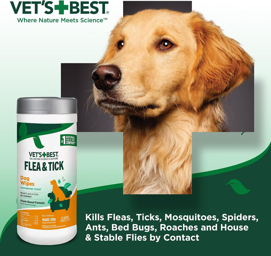 Vet's Best Flea & Tick Wipes for Dogs, Plant-Based, Pest Control