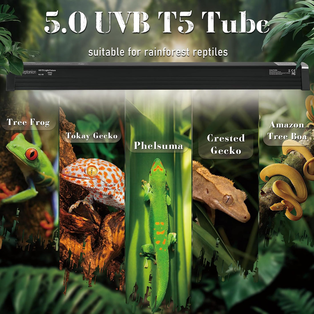 8W Reptile T5 HO UVB 12.5" 5.0 Light Fixture with Tube