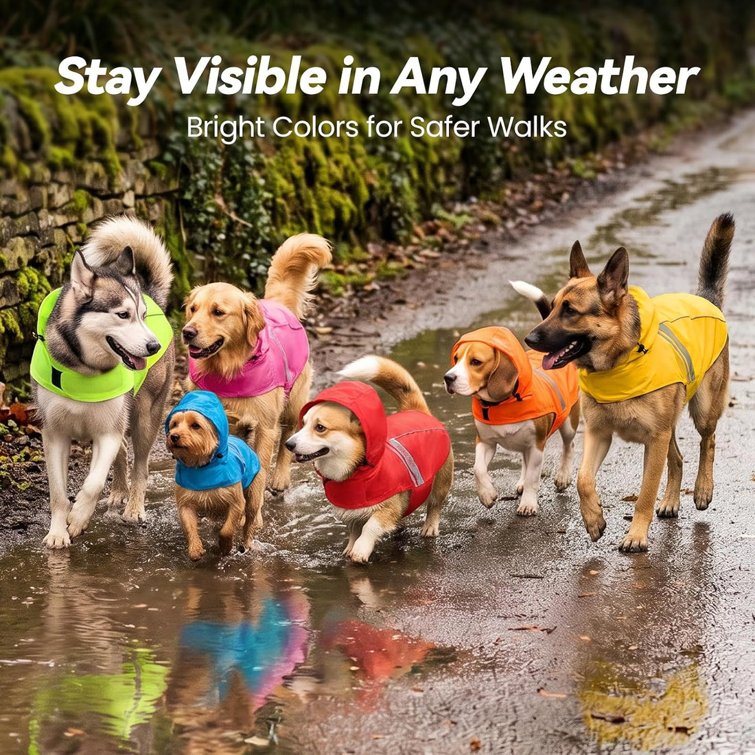 VIVAGLORY Dog Raincoat Wetoff Dog Rain Coat, S