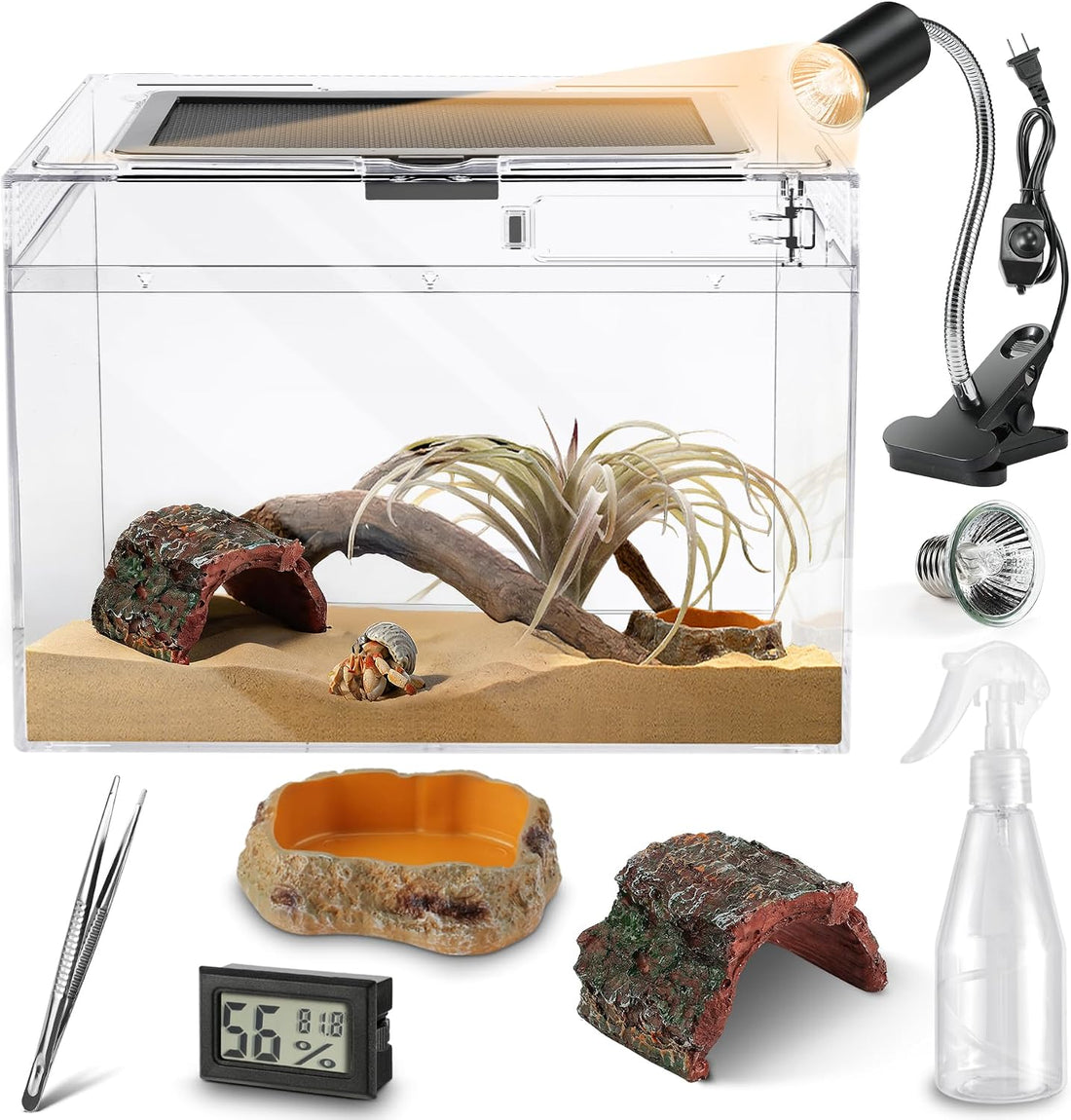 HELIME Reptile Tank 7 Piece Starter Kit with Escape Proof Locking Lid