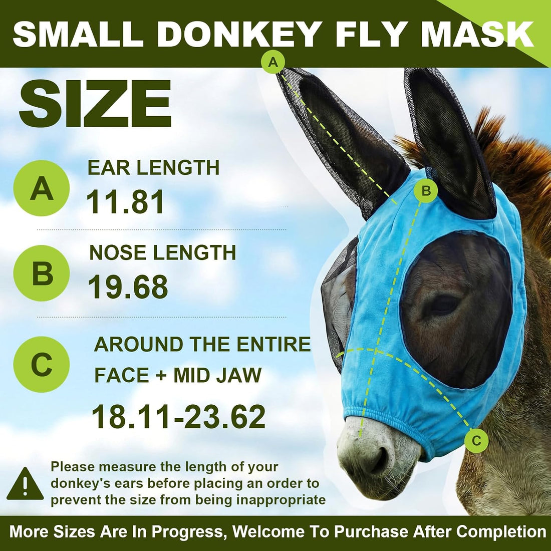Donkey Fly Mask, Breathable Mesh Eye Covers, Blue, Small, 1 Pcs