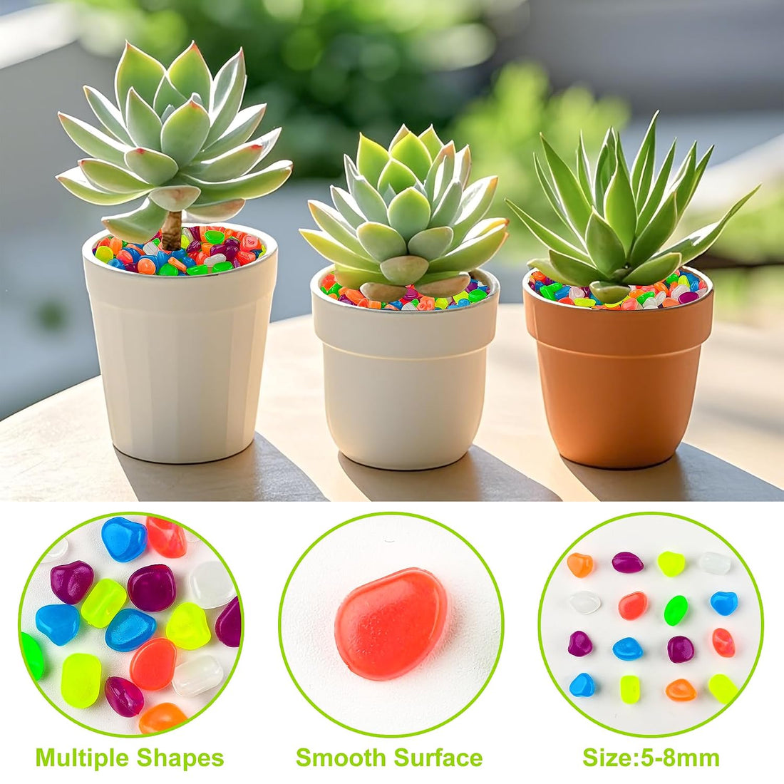 800pcs 5-8mm Colorful Glow in The Dark Garden Pebbles Stones 5-8mm