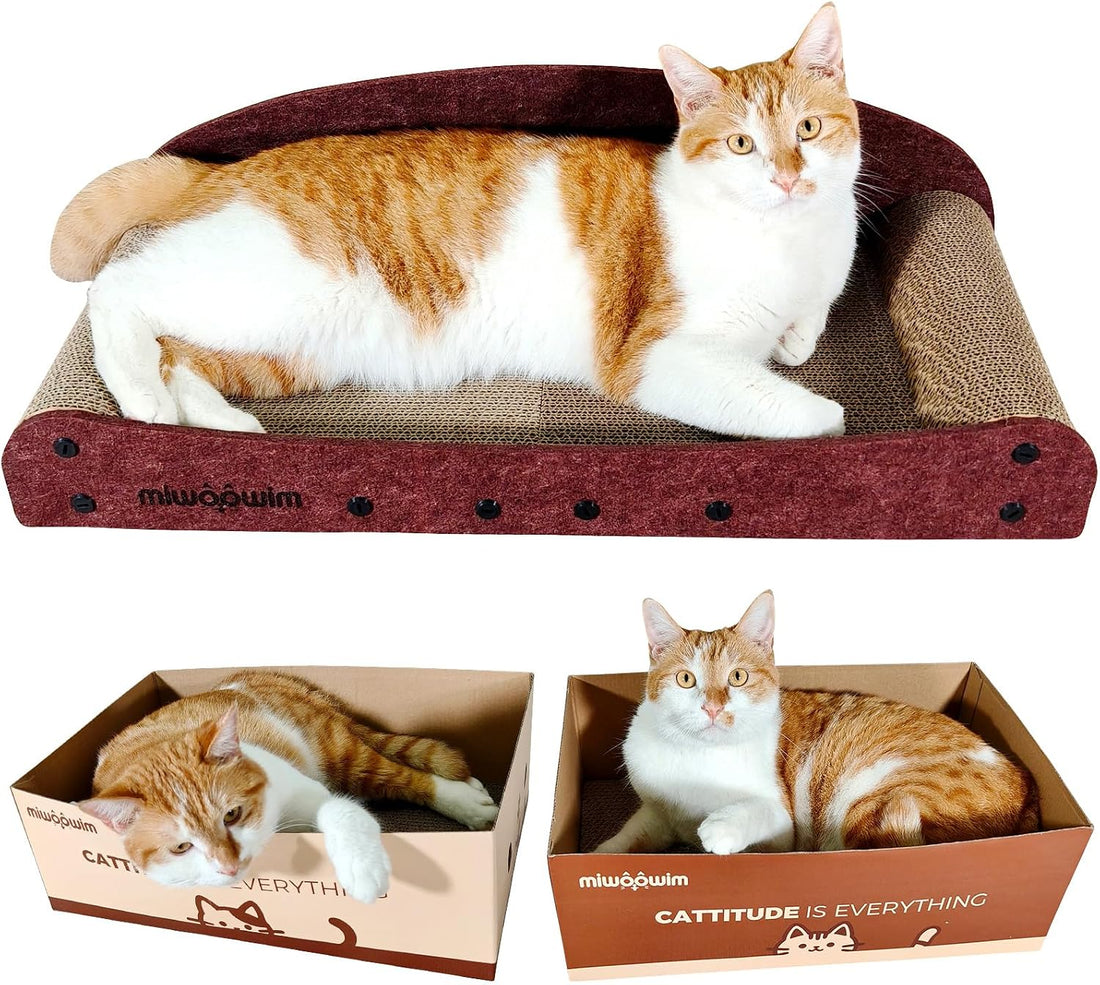 miwoowim 26'' Large Cardboard Cat Scratcher Bed and Box Set