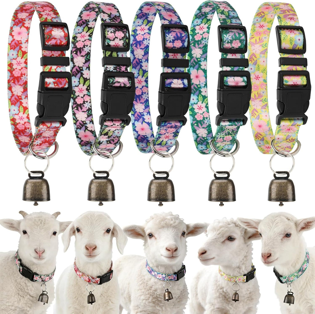 5 Pack Reflective Goat Collars with Bells,Anti-Lost Pet Collar