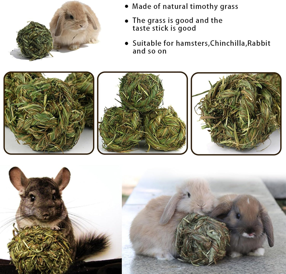 PINVNBY Hay Balls for Rabbits,4 PCS 100% Natural Timothy Hay Bunny
