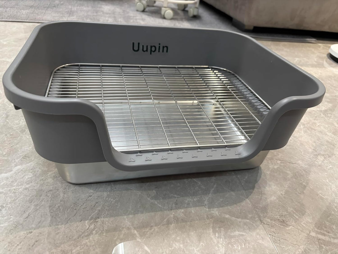 Bunny Litter Box - Stainless Steel Rabbit Litter Box with Hay Feeder