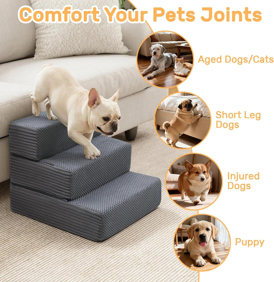 Dog Stairs for Small Dogs, 13.5" H Foldable Dog Steps for High Bed