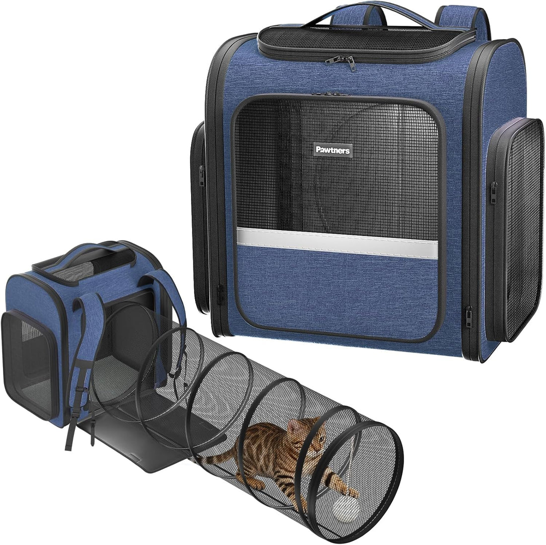 Pawtners Cat Backpack with Play Tunnel, Design for Carrying Playing