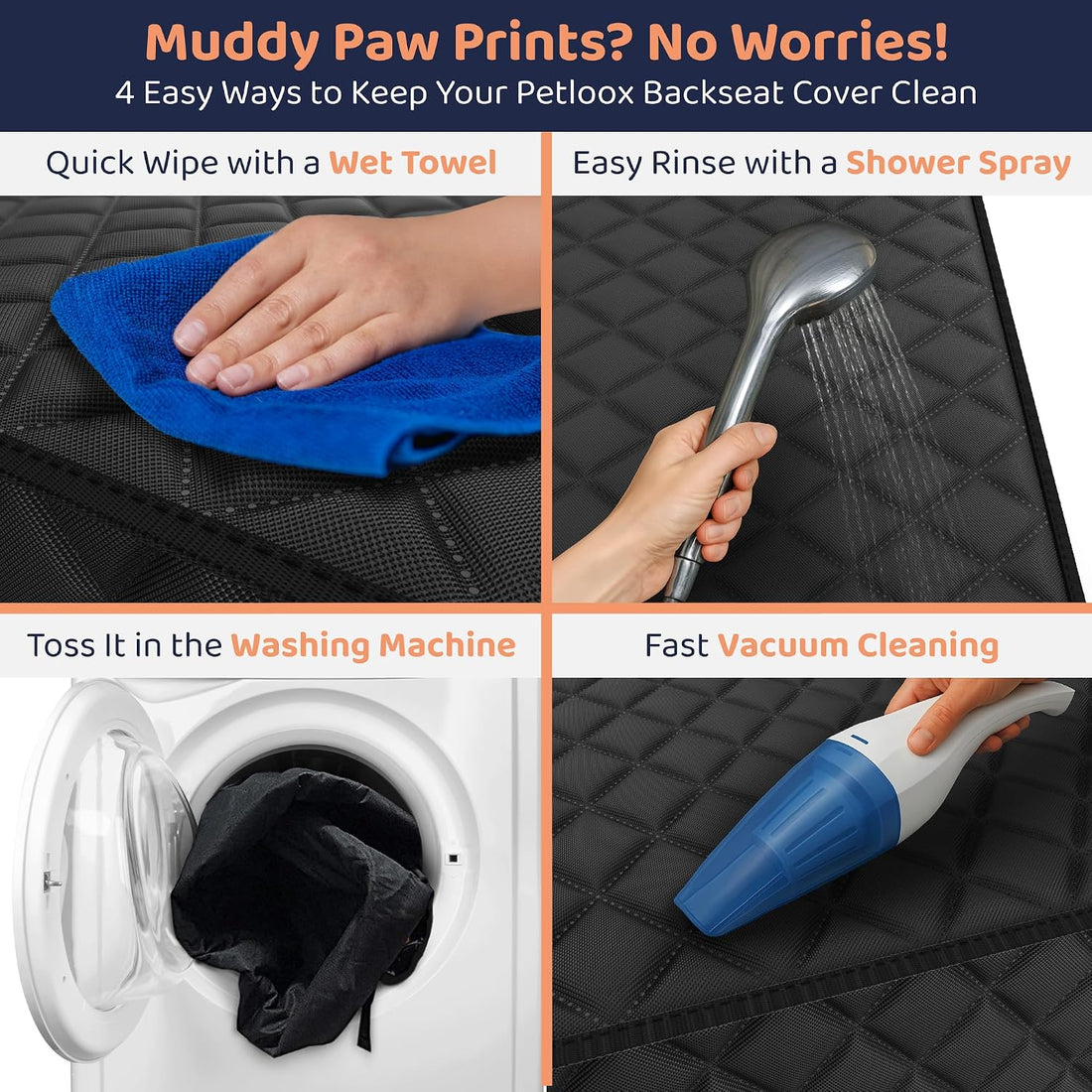 Petloox Dog Car Seat Cover for Back Seat, Waterproof Hammock for Car
