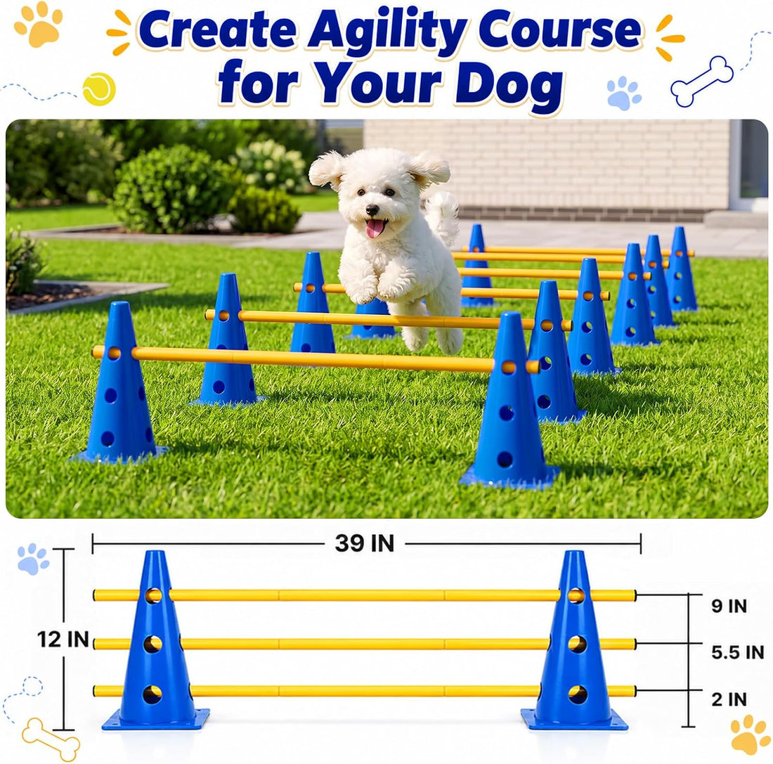 Dog Agility Course Backyard Set, 12 Cones & 6 Poles