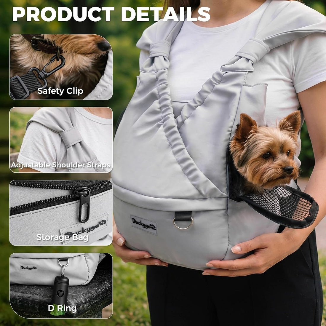 Small Dog Sling Carrier, Hands-Free, Gray, 4-13Lbs