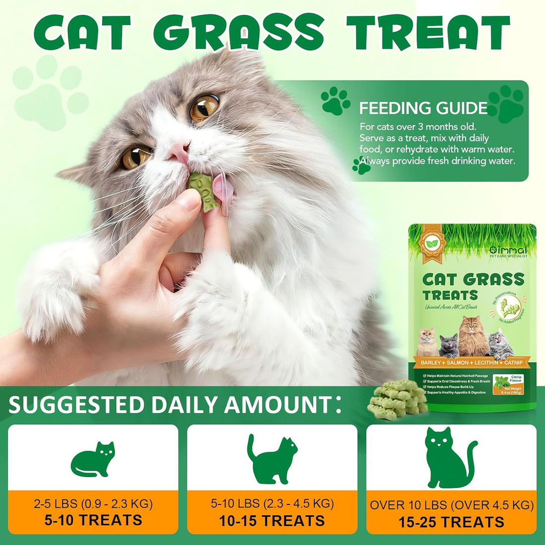 Cat Grass Treats,Cat Treats for Indoor Hairball 180g