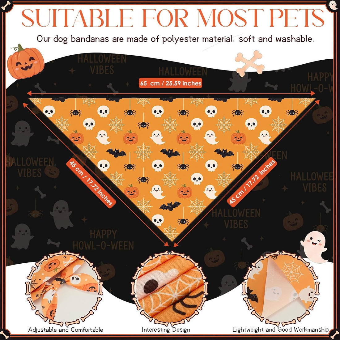 Weewooday 50 Pcs Halloween Dog Bandanas Bulk for Charm Medium Pets