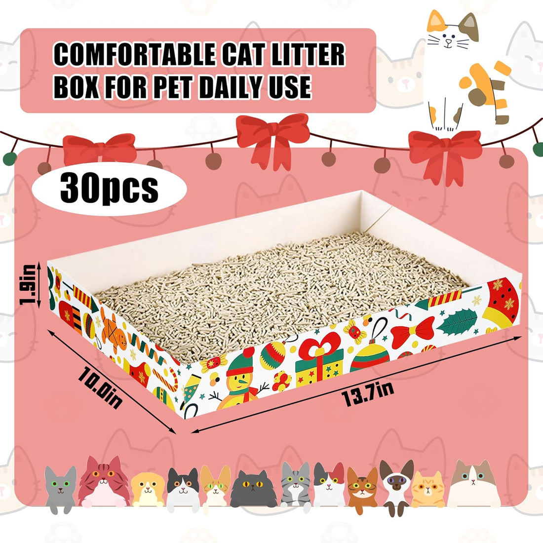 30 Pack Disposable Cat Litter Box, Foldable Paper Travel Litter Box