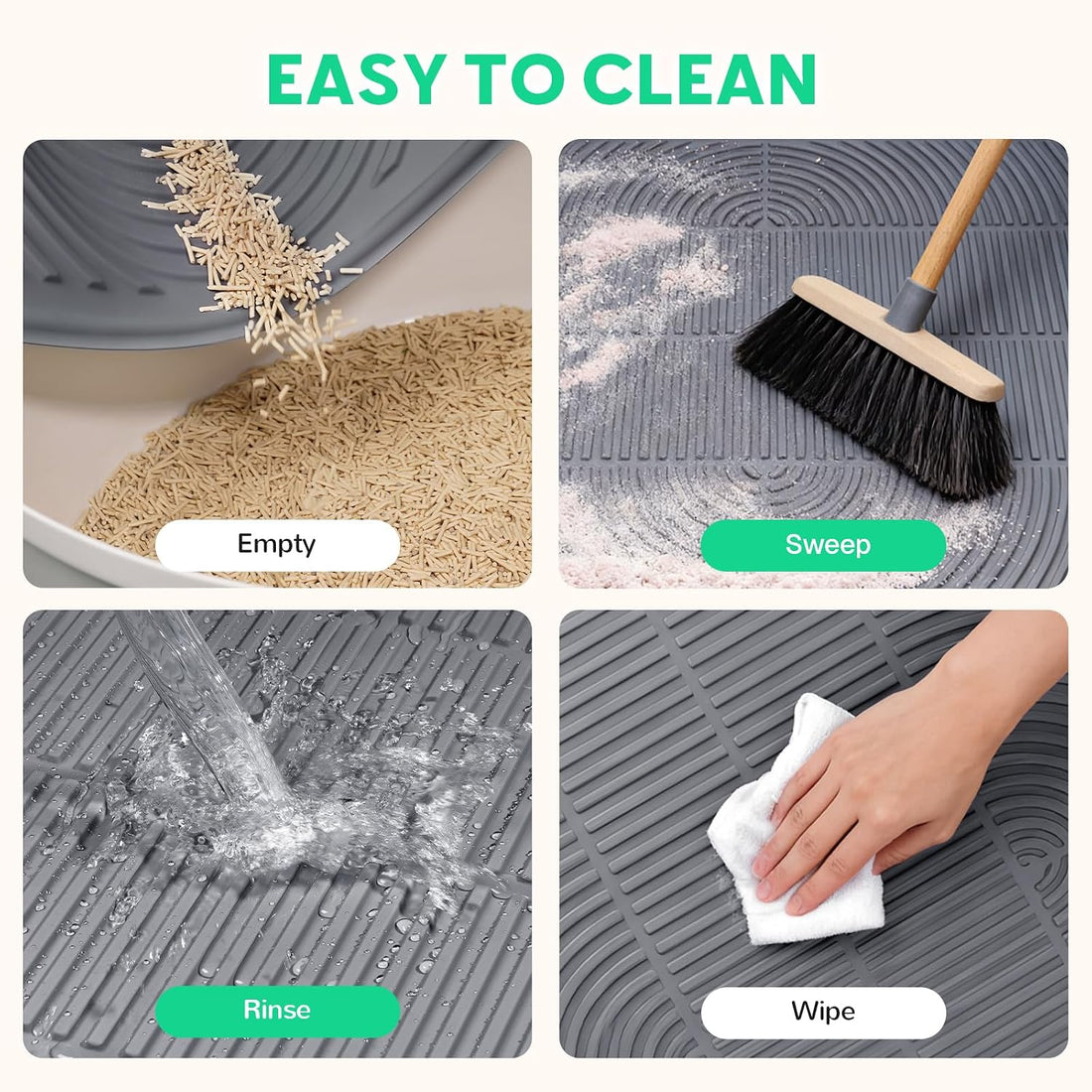 Pawtasy Cat Litter Box Mat,47" x 35" Extra Large Silicone Waterproof