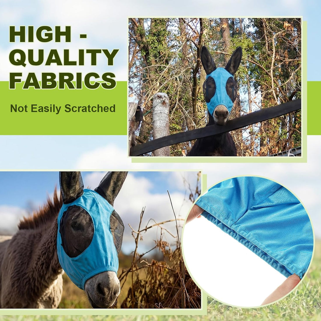 Donkey Fly Mask, Breathable Mesh Eye Covers, Blue, Small, 1 Pcs