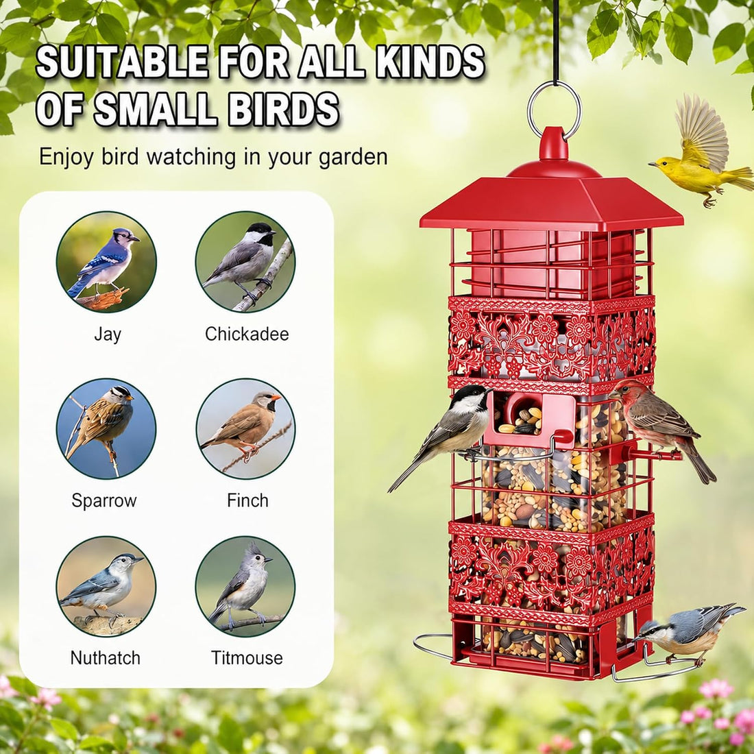 Squirrel Proof Bird Feeder Metal, Weight-Activated for Outdoors
