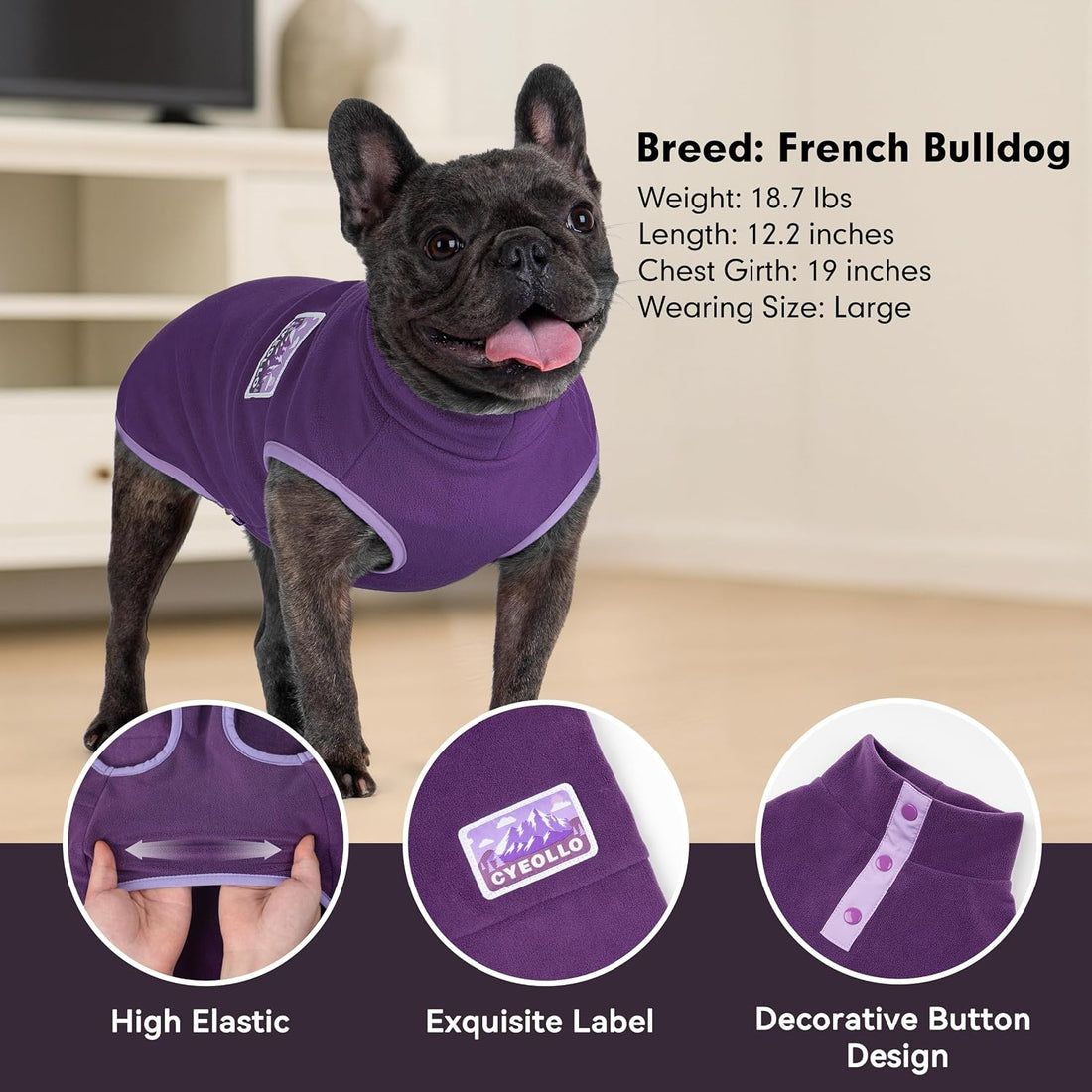 cyeollo Fleece Dog Sweater, Pullover Dog Fleece Jacket Turtleneck