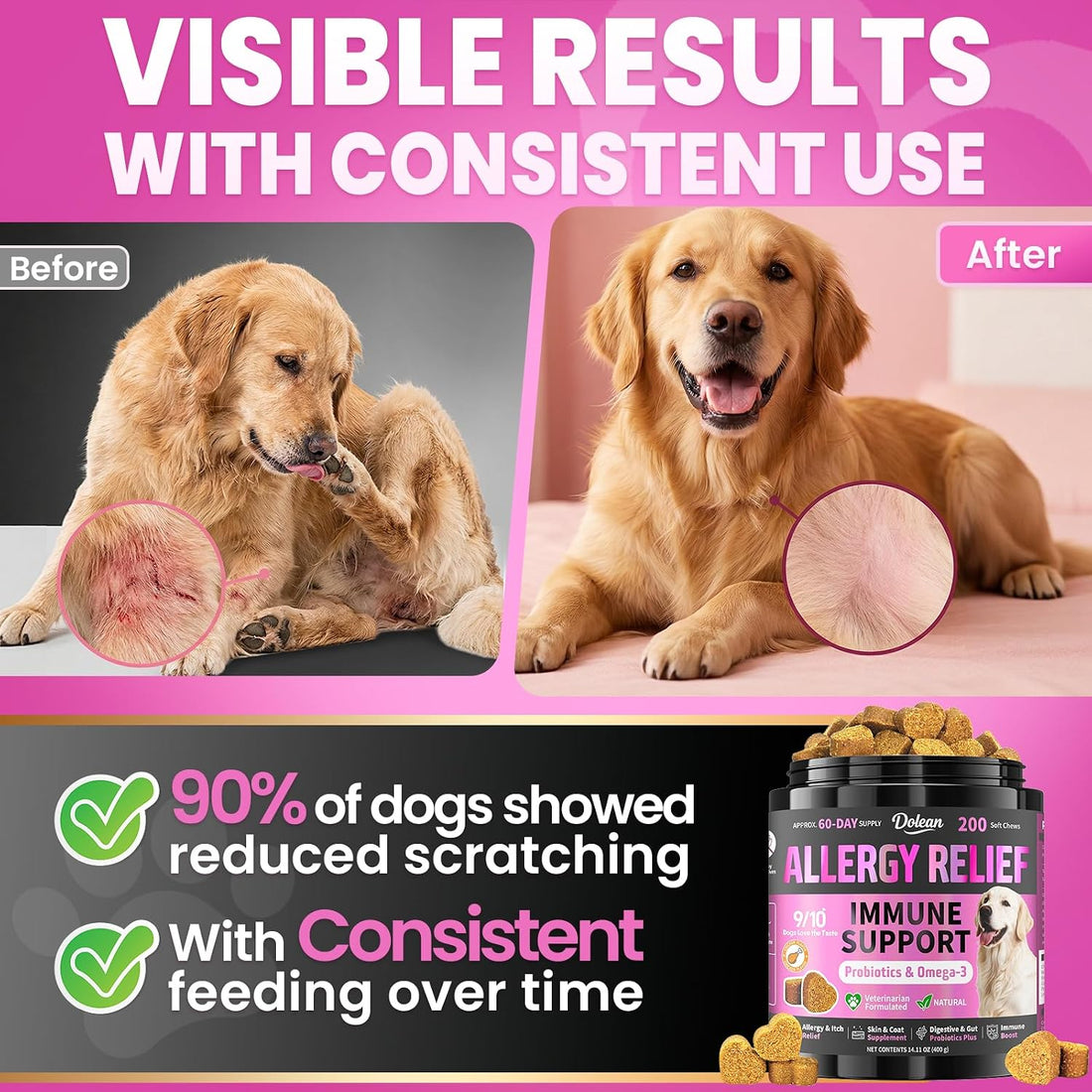Dog Allergy Chews, Dog Allergy Relief for Itching Skin, Paw Licking
