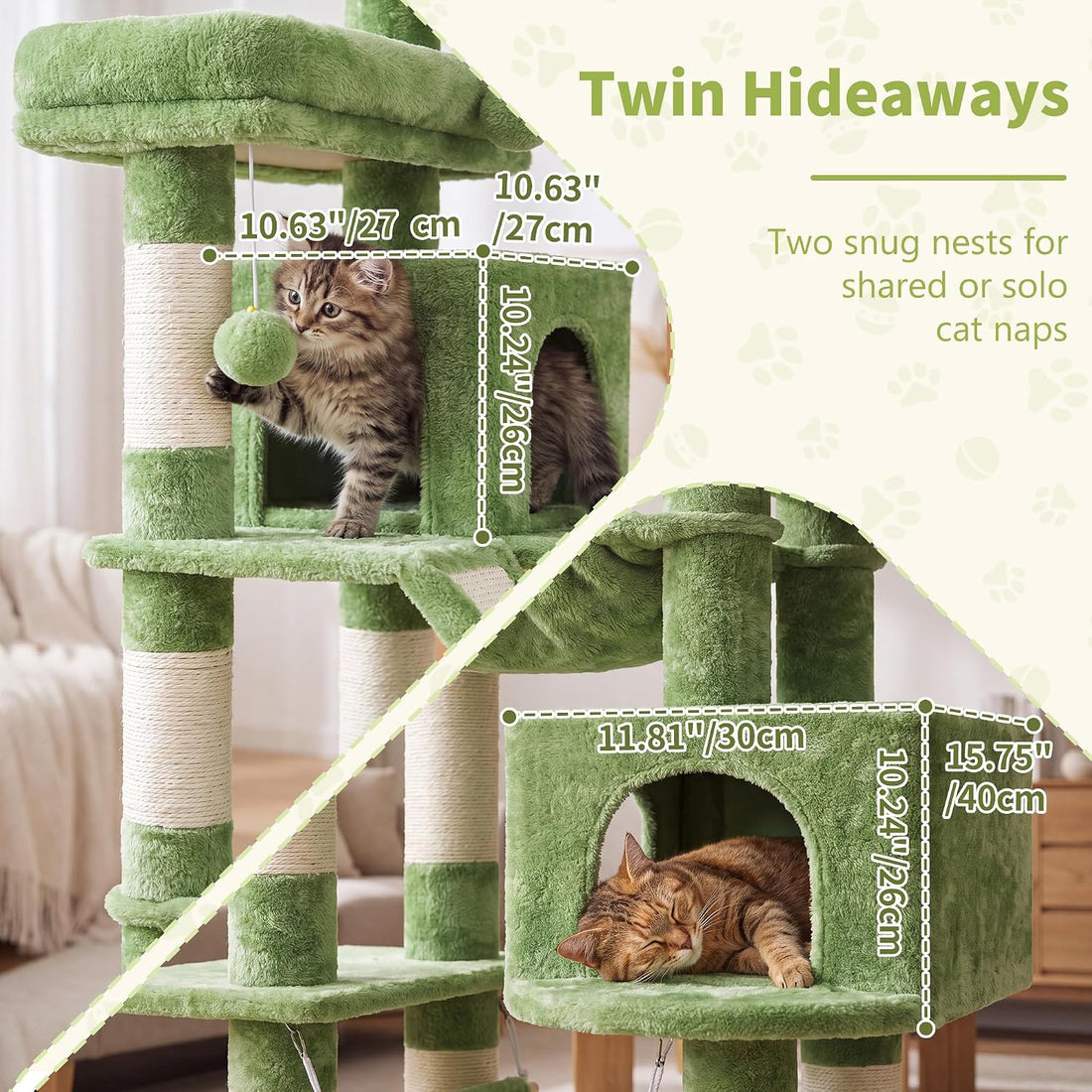 Heybly Cat Tree, 71-Inch-Tall Tower for Indoor Cats with 2 Perches