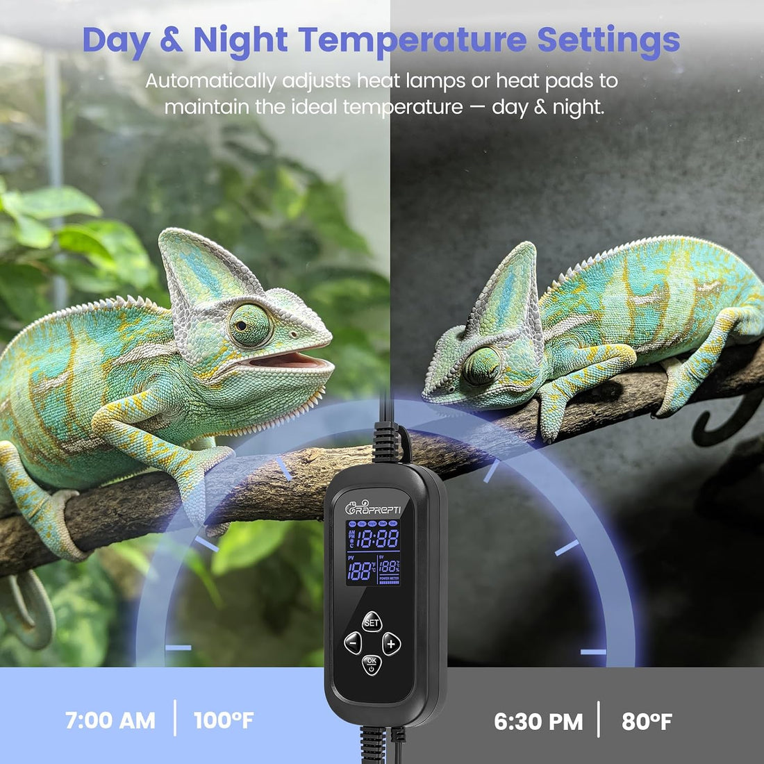 PID Dimming Thermostat for Reptiles with 1-24H Timer Setting