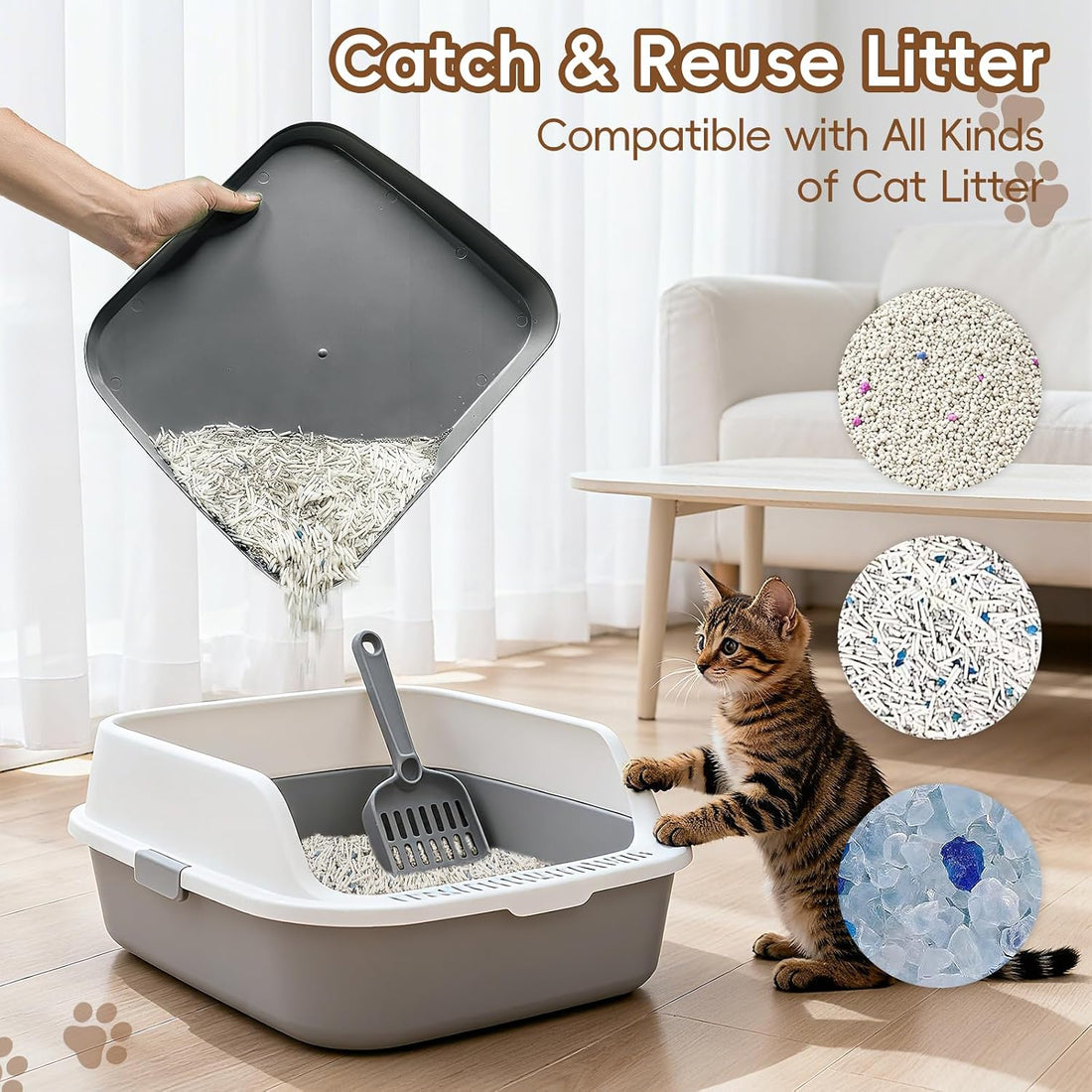 Elevated Litter Box Ramp/Steps for Kittens & Old Cats,Washable Litter