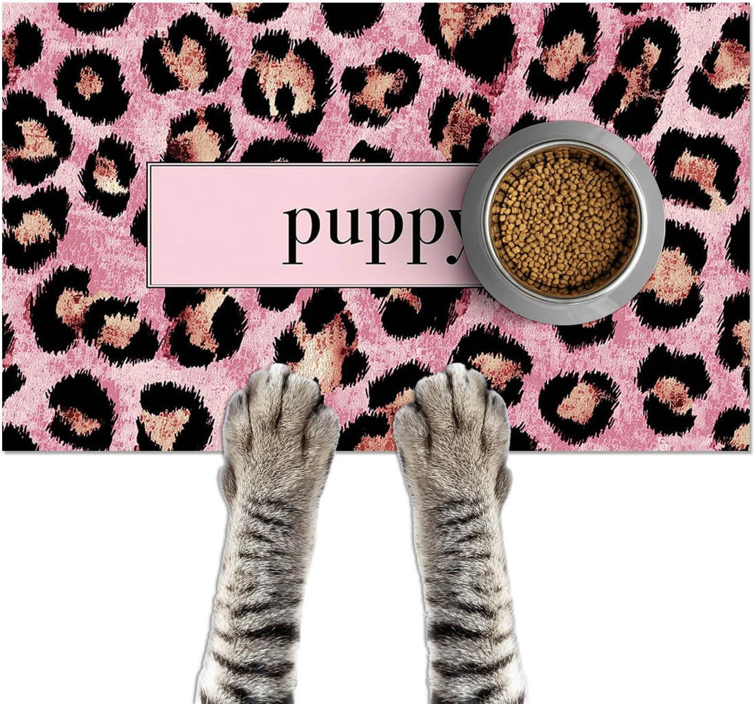 HOMETITUTE Cat Feeding Mat Pink Heart Kitten Bowl Placemat 20 x 12