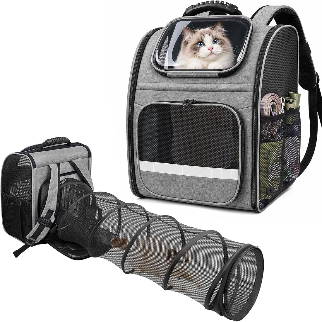 Pawtners Cat Backpack with Play Tunnel, Design for Carrying Playing